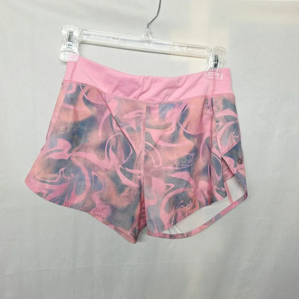Athleta Girl Run The World 3 Inch Shorts Pink Blue Marble Swirl Size L 12